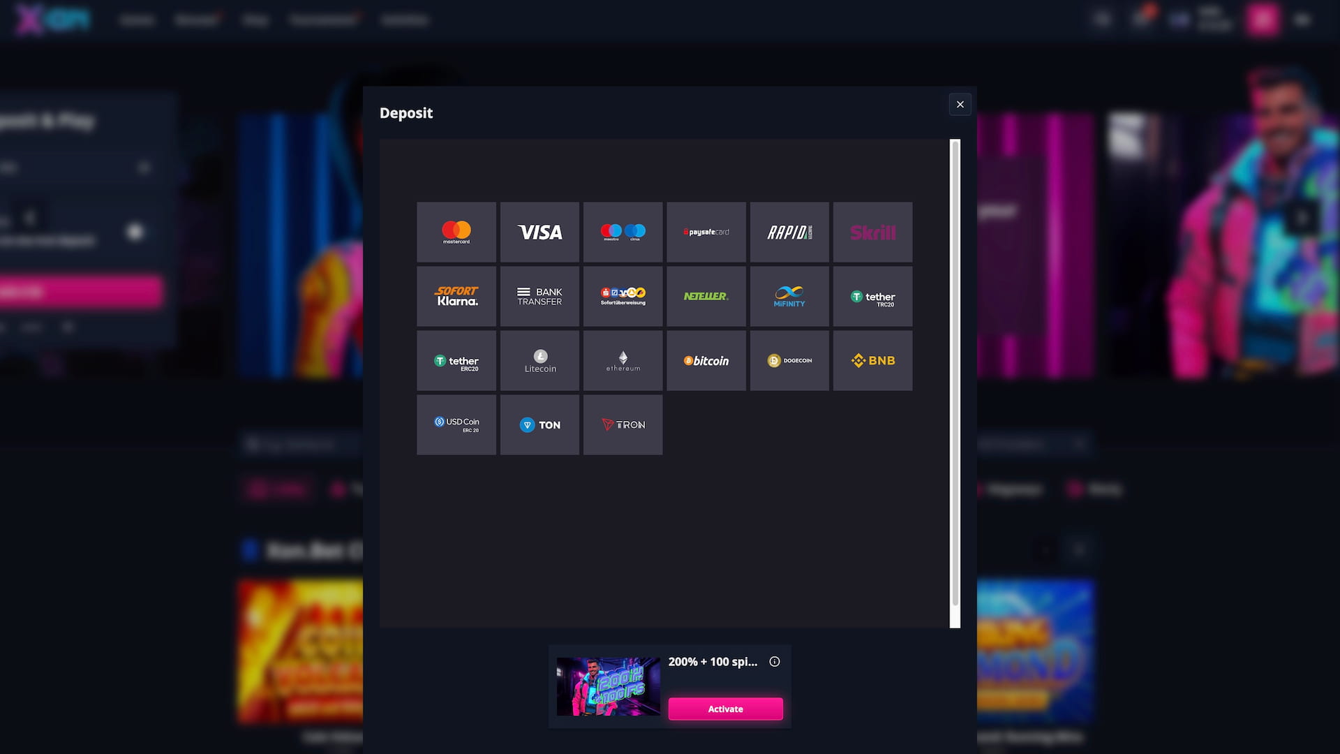 Metody płatności w Xon Bet Casino - BLIK, Visa, crypto